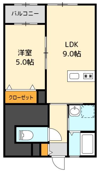 GROWTH GENDOUB棟(1LDK/1階)の間取り写真