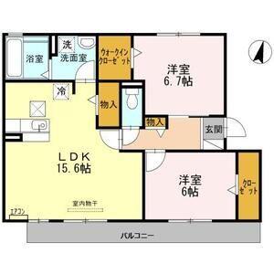 ビラーション赤坪(2LDK/1階)の間取り写真