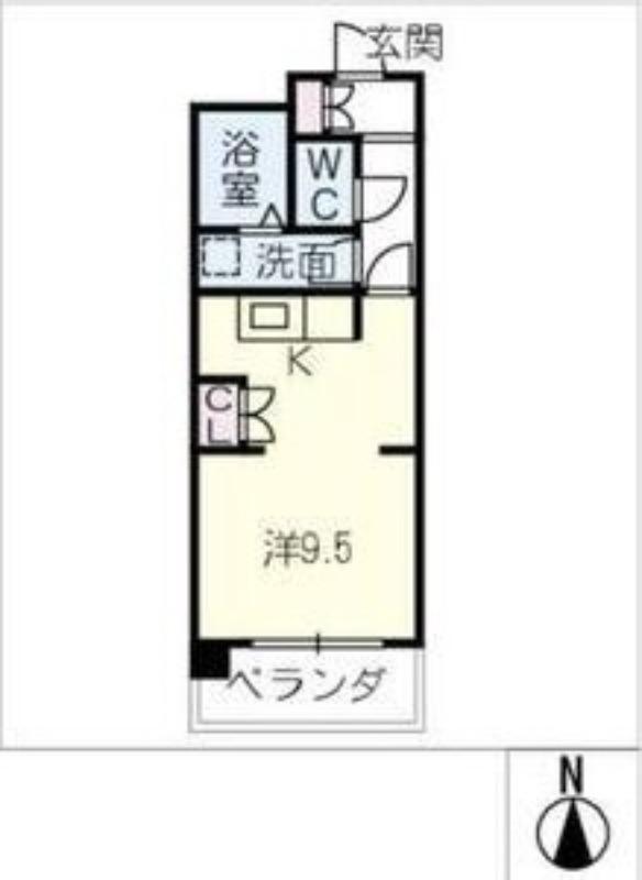 ライオンズマンション徳川(1K/2階)の間取り写真