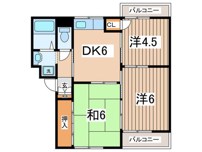 ハイムサエグサ D(3DK/3階)の間取り写真
