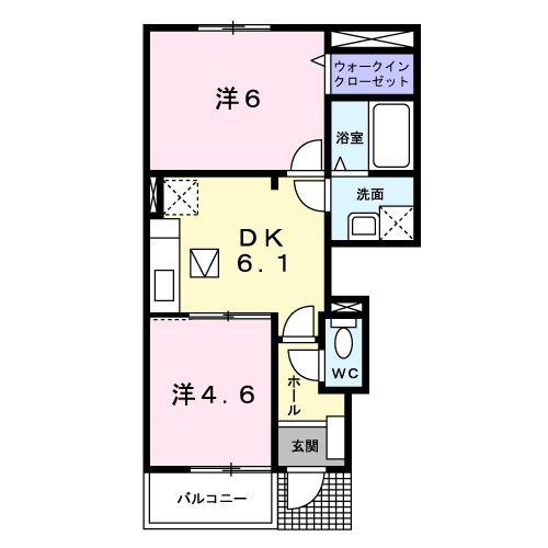 ドミール家久D(2DK/1階)の間取り写真