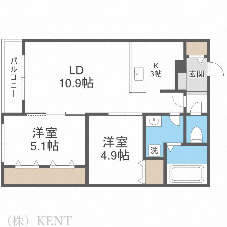 ATLANTIS HASSAMU(2LDK/4階)の間取り写真
