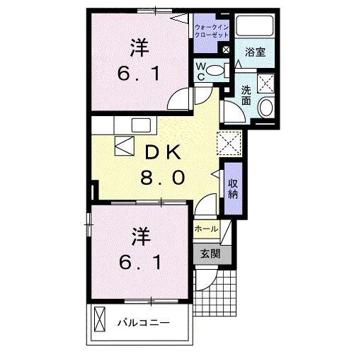 メゾン ラ・セーヌ B(2DK/1階)の間取り写真