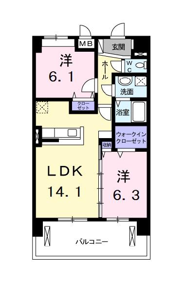 オーベルコート(2LDK/3階)の間取り写真