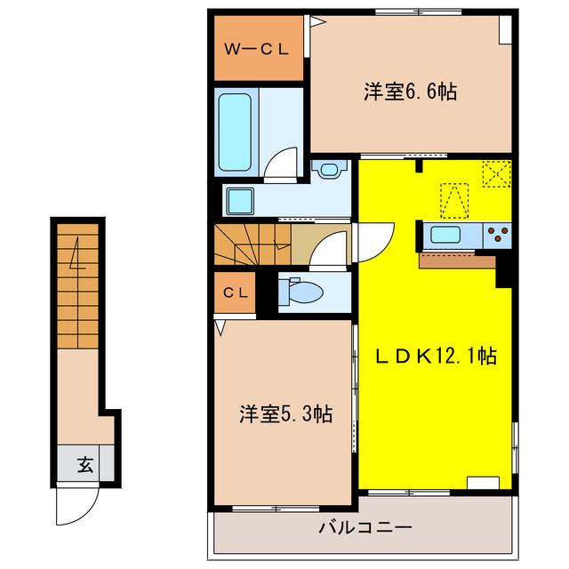 セイバリーA(2LDK/2階)の間取り写真
