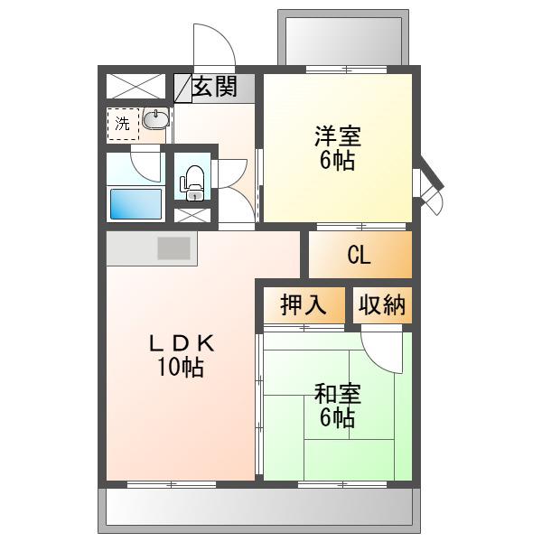 コーポMプラザ(2LDK/4階)の間取り写真