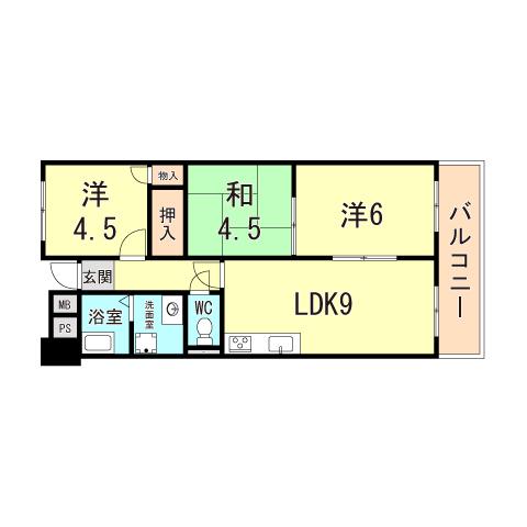 上高丸コーポラス(3LDK/5階)の間取り写真