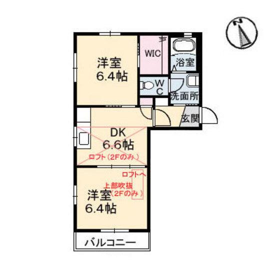 ベルヴュー長束 I番館(2DK/2階)の間取り写真