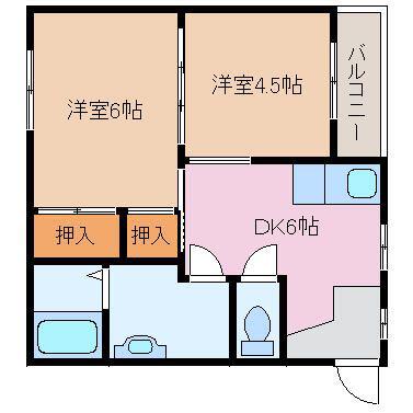 マンションリトルK(2DK/1階)の間取り写真