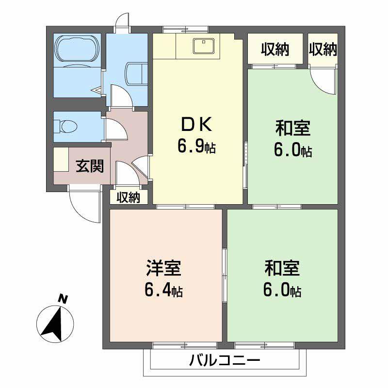 フレグランス中井B棟(3DK/2階)の間取り写真