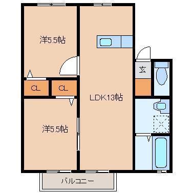 エストメゾン(2LDK/1階)の間取り写真
