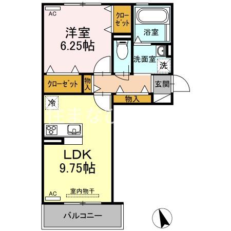 名鉄名古屋本線 一ツ木駅 徒歩14分 3階建 築8年(1LDK/2階)の間取り写真