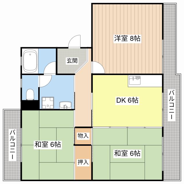 栗東ハイツB棟(3DK/4階)の間取り写真