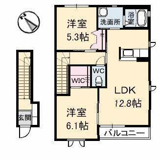 パルテール A棟(2LDK/2階)の間取り写真