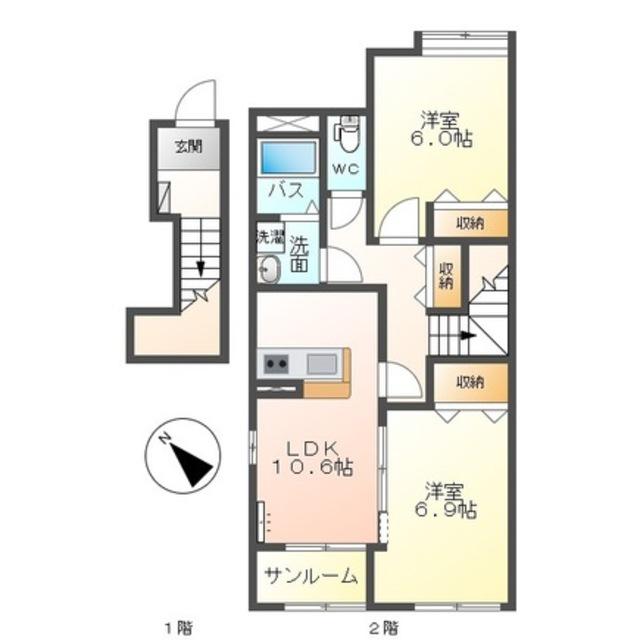ハーベスト(2LDK/2階)の間取り写真