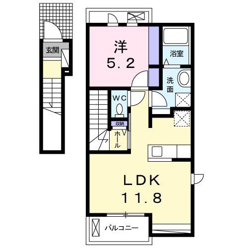 エステート杉(1LDK/2階)の間取り写真