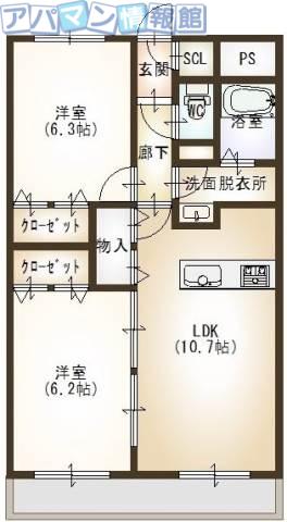 プレジール(2LDK/3階)の間取り写真