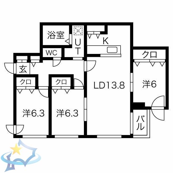 クラリス南9条(3LDK/2階)の間取り写真