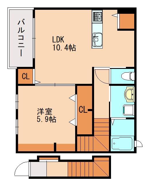 リバーサイド M I(1LDK/2階)の間取り写真