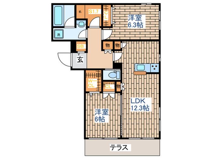 WISTERIA NAKANO(2SLDK/1階)の間取り写真