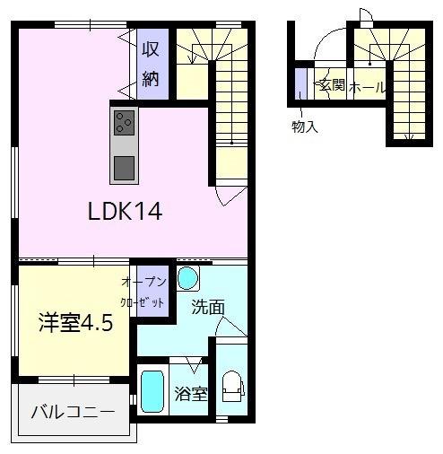 ドルチェ・ヴィータ大町 A棟(1LDK/2階)の間取り写真