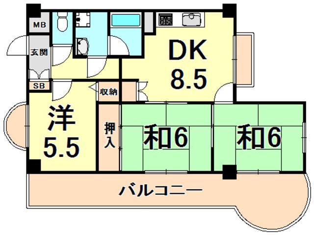 SEPIA西宮(3DK/2階)の間取り写真