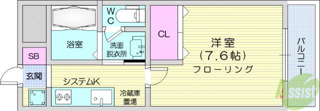プロニティ・N(1K/1階)の間取り写真