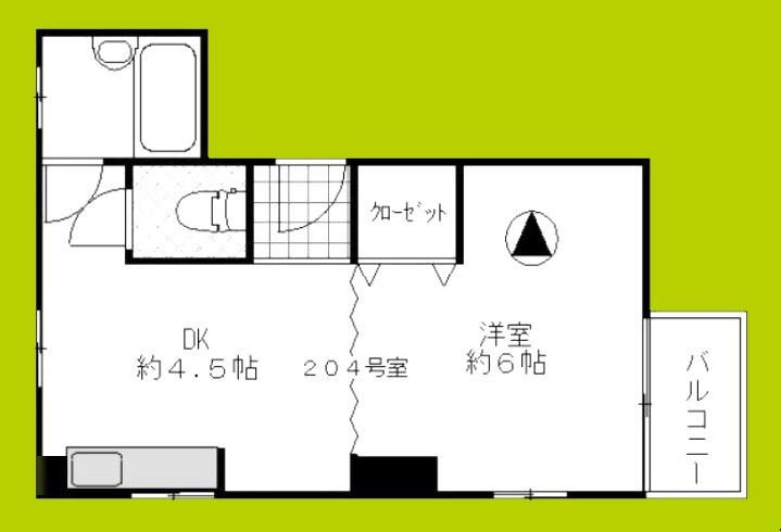 淀川マンション(1DK/2階)の間取り写真