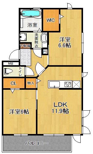 グランテラス東佐賀(2LDK/1階)の間取り写真