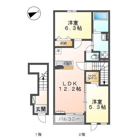 フレアマンションⅢ(2LDK/2階)の間取り写真