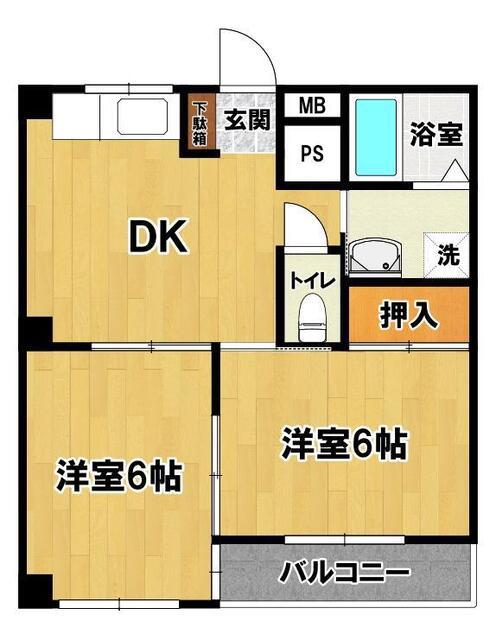ゴールドハイツ(2DK/2階)の間取り写真