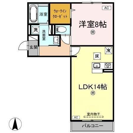 サニーフラット西市A棟(1LDK/1階)の間取り写真