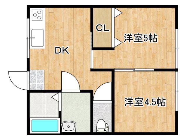 杉並ハイツ(2DK/2階)の間取り写真