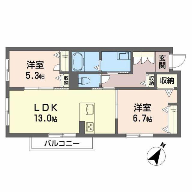 シャーメゾングレース堀止(2LDK/2階)の間取り写真