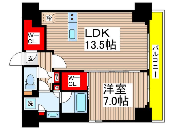 プライムメゾン千葉新町(1LDK/13階)の間取り写真