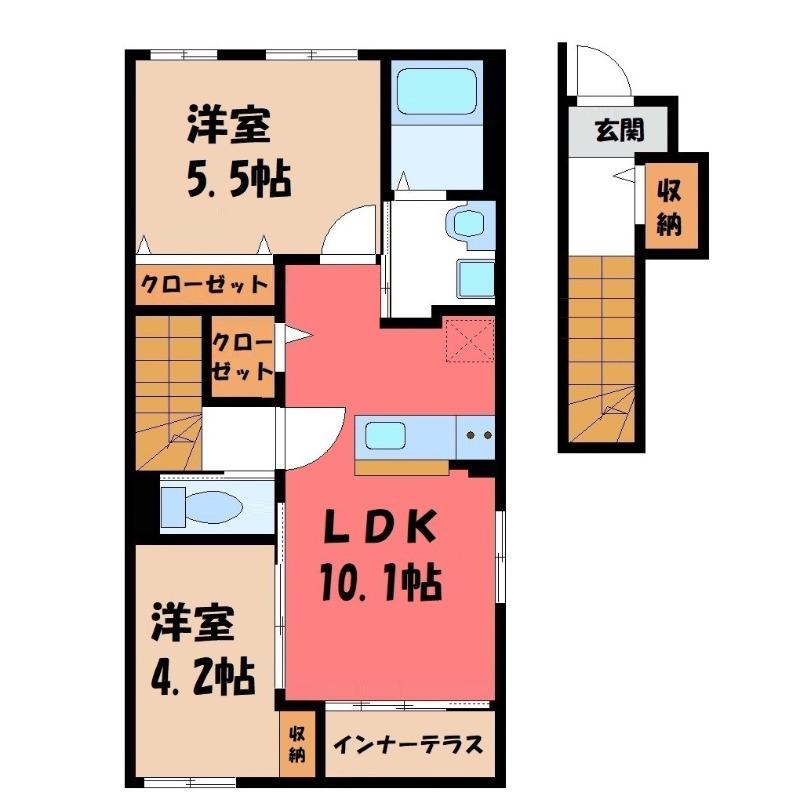 羽生市南4丁目スターテラス II(2LDK/2階)の間取り写真