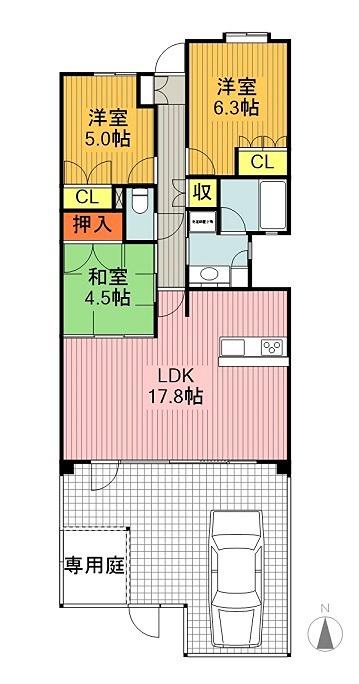 リフィア植田S棟(3LDK/1階)の間取り写真