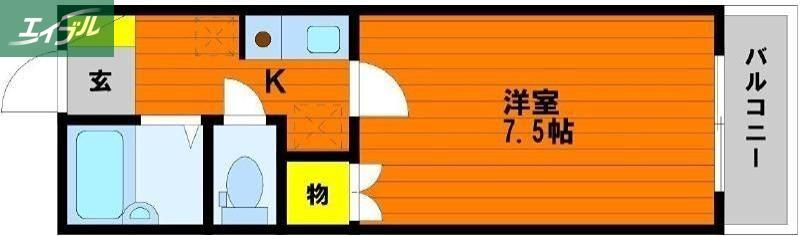 カーサ城北弐番館(1K/2階)の間取り写真