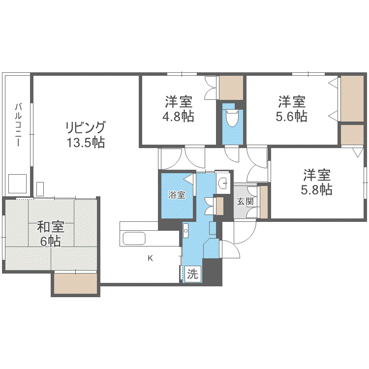 エメラルドグリーン宮の沢A棟(4LDK/2階)の間取り写真