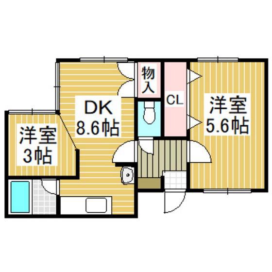 リアルタイム(2DK/2階)の間取り写真