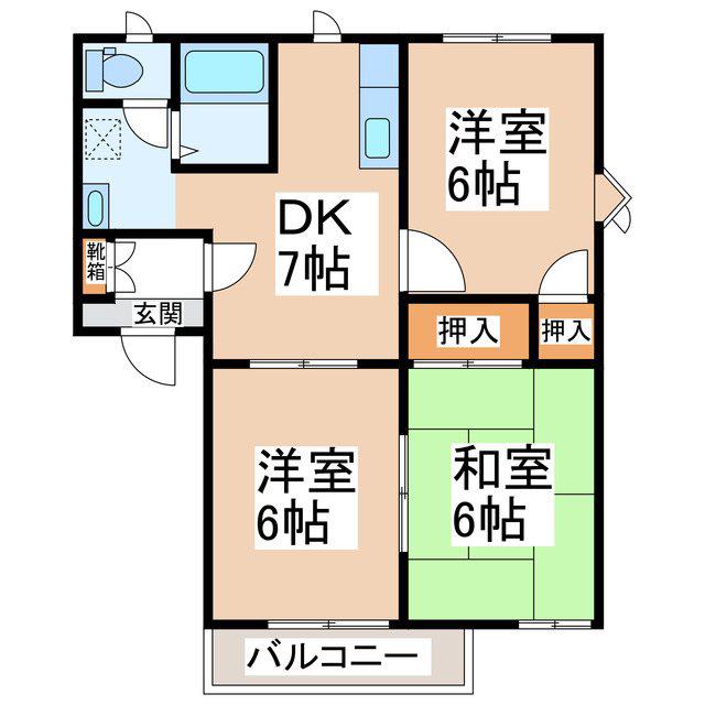 フレグランスモアファイブB棟(3DK/1階)の間取り写真