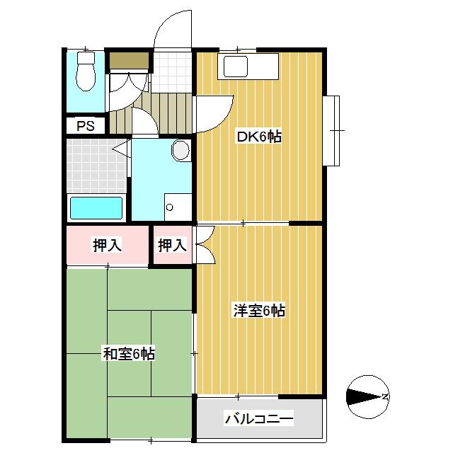 吉田アパート(2DK/2階)の間取り写真