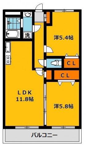 ユーミーつるた7(2LDK/2階)の間取り写真