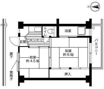 ビレッジハウス水口 1号棟(2K/4階)の間取り写真