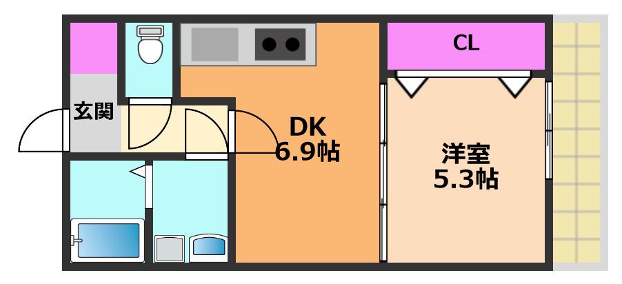 チャルテ高槻富田A棟(1DK/3階)の間取り写真