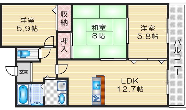 クオリティ五月ヶ丘(3LDK/4階)の間取り写真