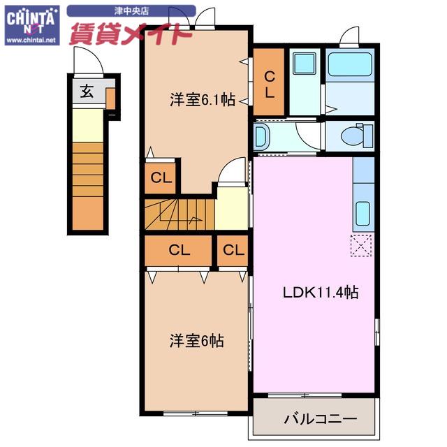 フェリーチェ(2LDK/2階)の間取り写真