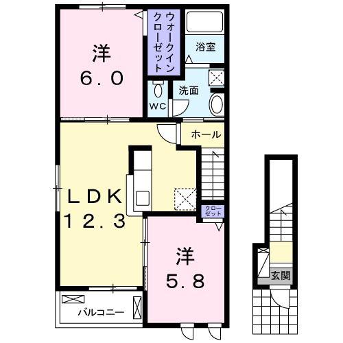 プリマヴェーラ 大槻 A(2LDK/2階)の間取り写真