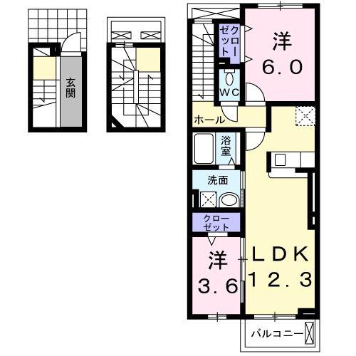クレール宝塚(2LDK/3階)の間取り写真