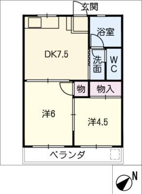 カトレヤハイツ(2DK/2階)の間取り写真